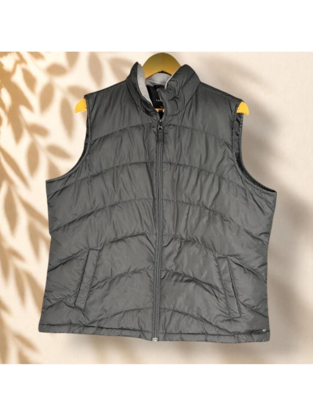Lands' End Puffer Vest Women XL Black Full Zip Down Sleeveless Pockets Collared